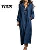 Daily Wear Dresses Women Ruffle V Neck Long Dress, Loose Fit Casual Midi Solid Color Sleeves Dress for Spring Autumn Neckline