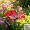 Outdoor Garden Bird Feeder Metal Ground Stake Decorative Flower Shaped Birdbath for Yard Patio Park Lawn