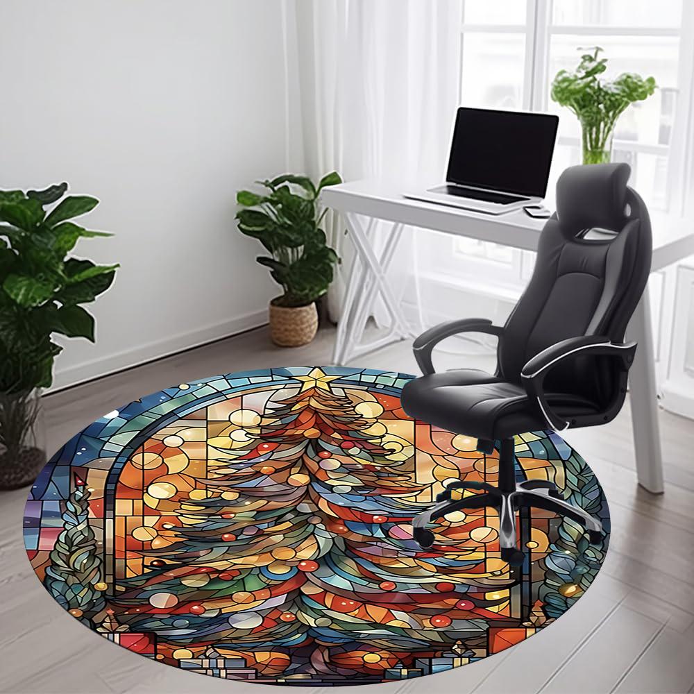1pc Christmas StainedGlass Office Round Area Rug, Indoor Mat Suitable ForOffice, Under Office Chairs Bedroom Living Room Home Decor, Room Decot141