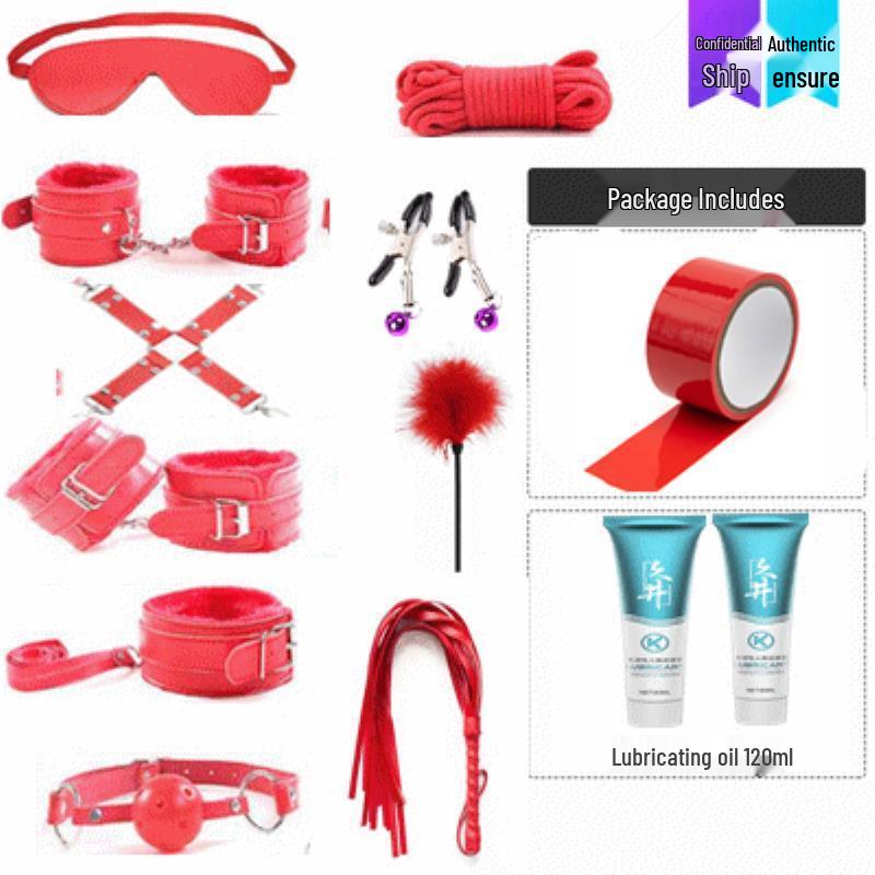 Flirty Bondage Set: Leather Handcuffs, Whip, Collar & Nipple Clamps