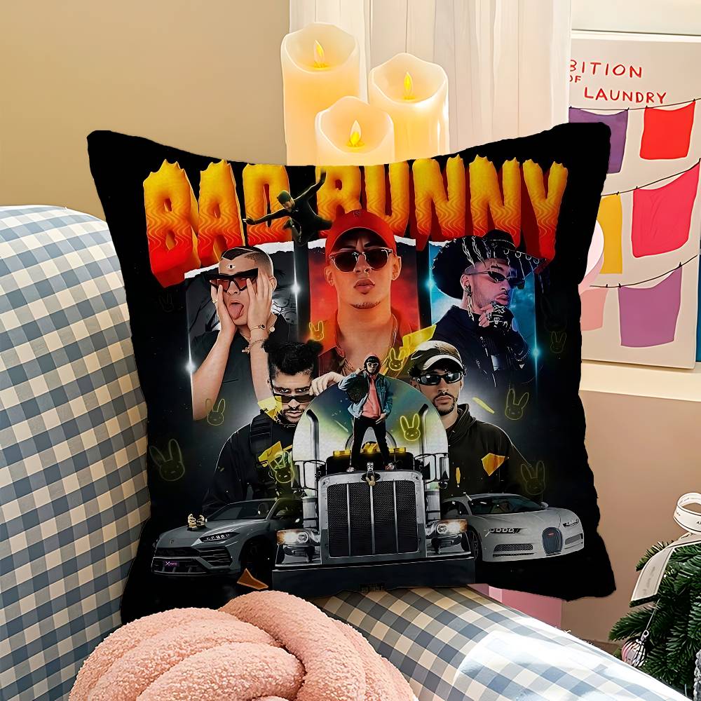 Global Reggaeton Star B-Bad Bunny Cushion Cover Polyester Sofa Cushions Decorative Throw Pillows Home Decoration Pillowcover