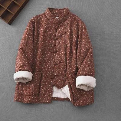 Women's Chinese Style Short Winter Floral Cotton Jacket with Double-Breasted Buttons