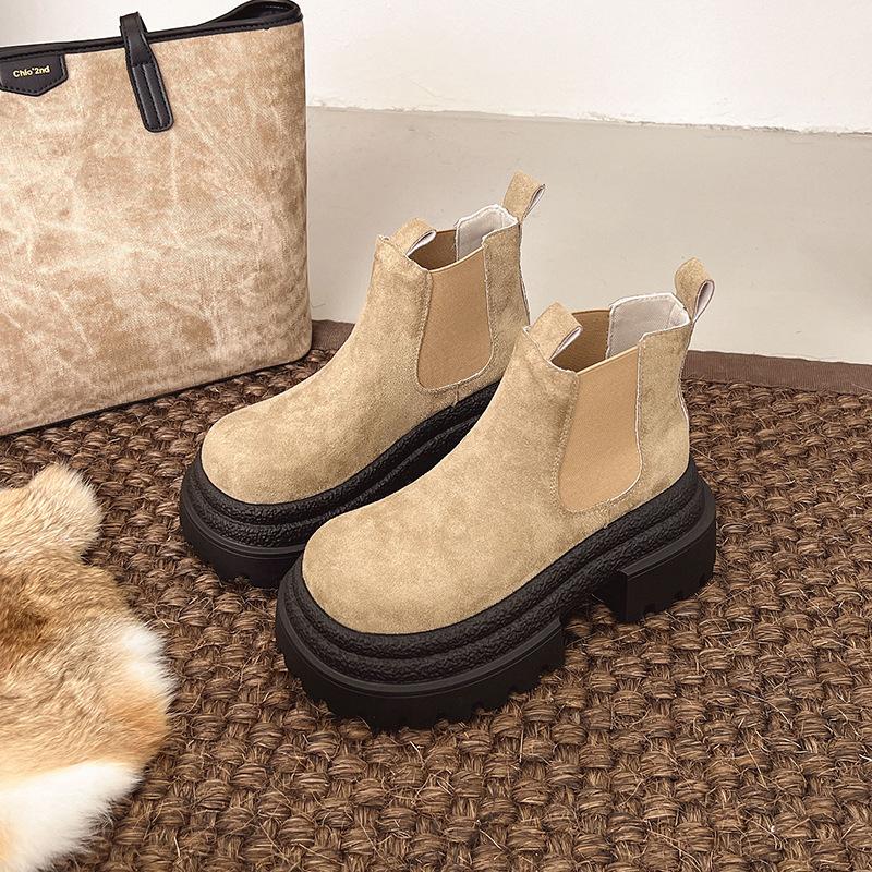 

Real soft leather autumn new fashion versatile explosion star with the same retro style fashion short boots round head Chelsea boots 40 хаки