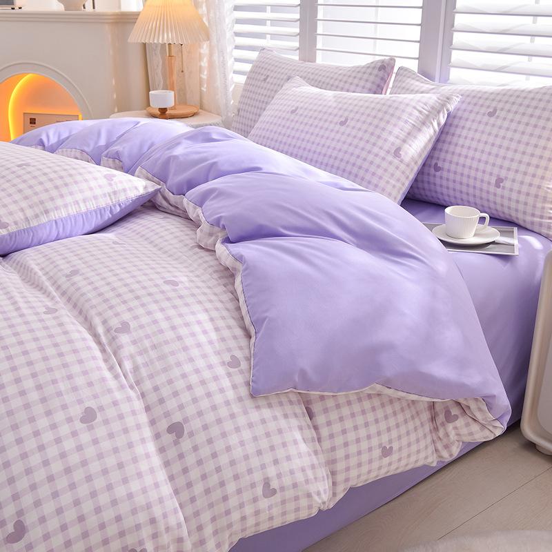 Plaid Solid Color Thickened Brushed Bed Sheet Four-piece Set Quilt Cover Single Piece Washed Cotton Dormitory Bedding Three-piece Set