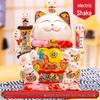 Medium Ceramic Lucky Cat Figurine with Electric Waving Paw - Prosperity Charm for Shops and Gifts