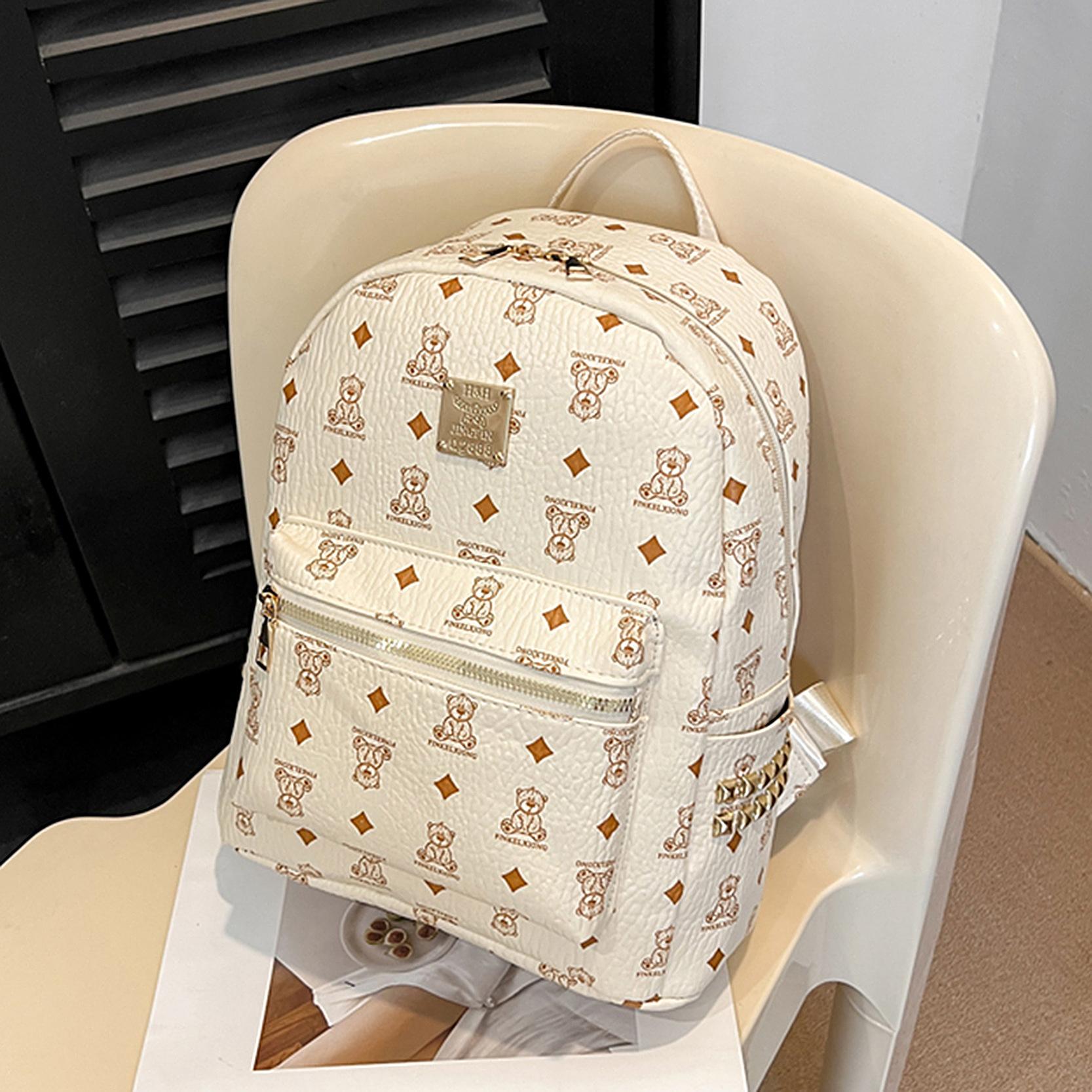 

Рюкзак с высококачественным принтом, простой школьный рюкзак с мультяшным принтом, женский новинка 2025 года, вместительный текстурированный рюкзак для книг белый