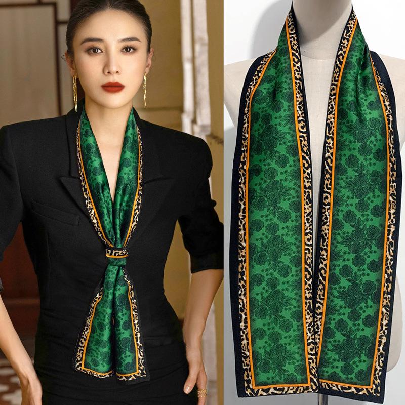 Long small silk scarf spring and summer new with shirt streamer multi-functional belt hair tie high-end printed scarf