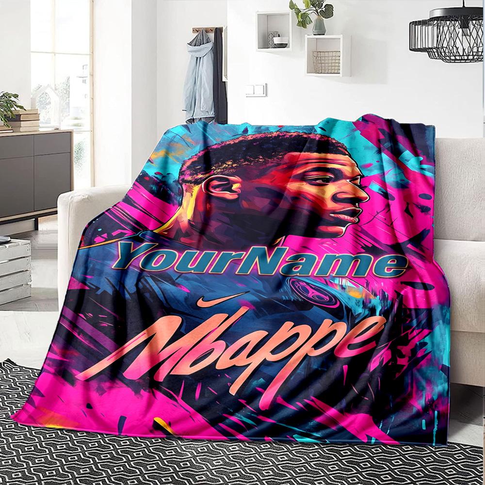 Mbappe Personalized Text Blanket Cozy Personalized Blanket Comfortable Suitable for Couch Living Room Office Chair Home Decor Ideal for All Seasons