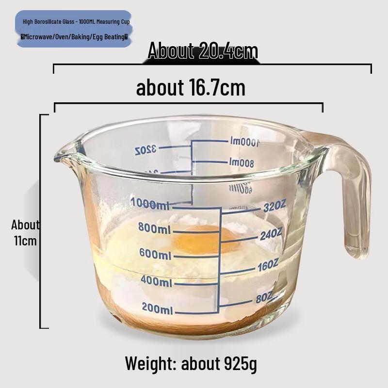 Xihe High Borosilicate Glass Measuring Cup with Handle, 1000ml