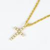 European & American Style Rhinestone Cross Pendant Necklace with 4mm Tennis Chain - Trendy Men's Hip Hop Accessories