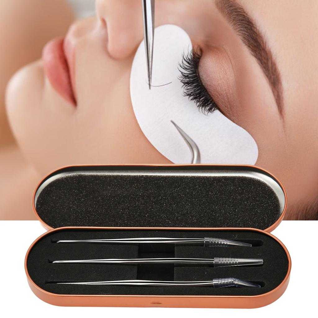 3Pcs Eyelash Tweezers Stainless Steel Blackhead Tweezers Extractor Lash Tweezers for Home Salon