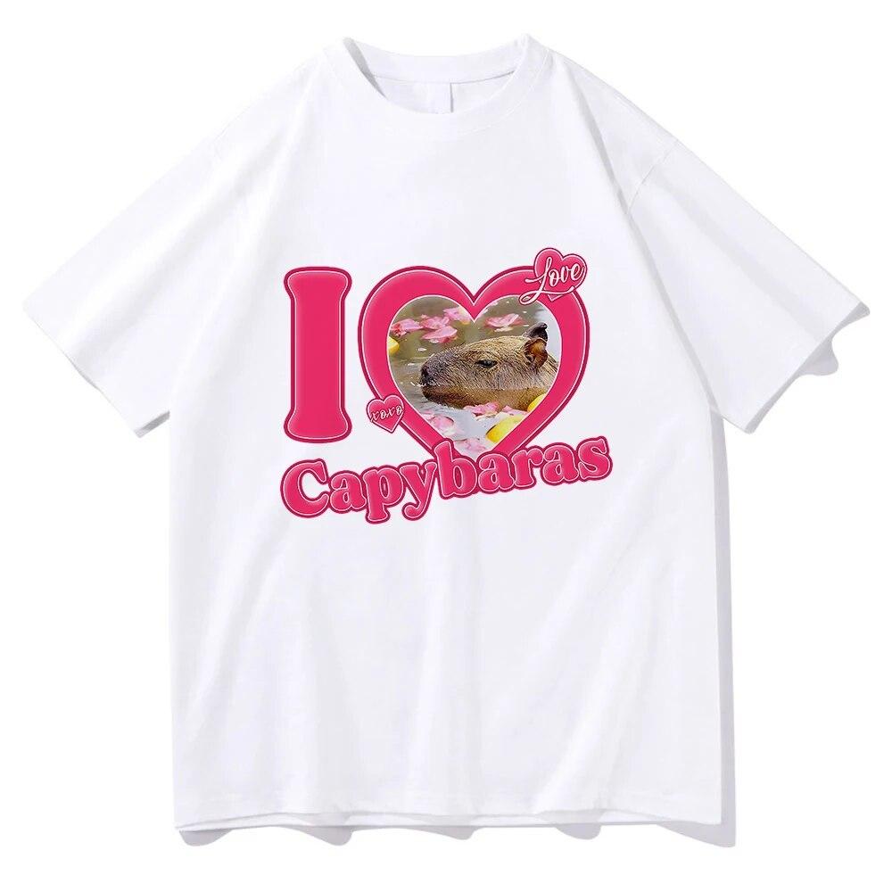 Tričko I Love Capybara Unisex/Women Harajuku Estetické grafické tričko Kawaii Unisex Funny Cartoon Oversize Písková Bavlněná trička Unisex