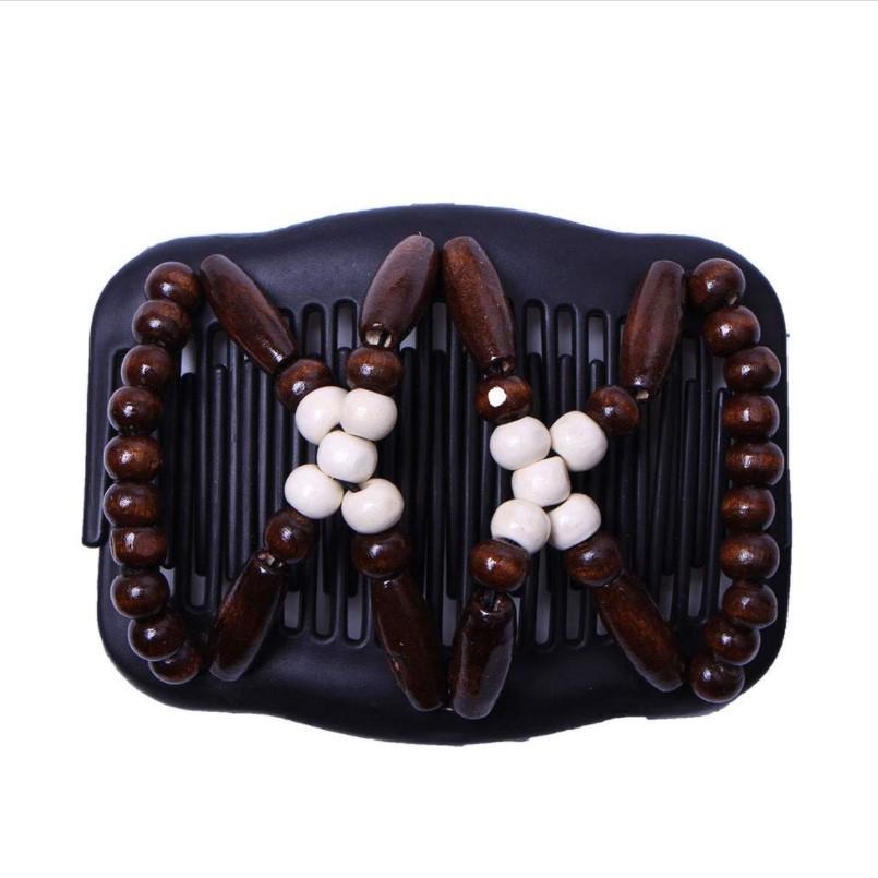 Sunflower Style Wooden Bead Hair Comb - Double Row, Versatile Handmade Hair Accessory.