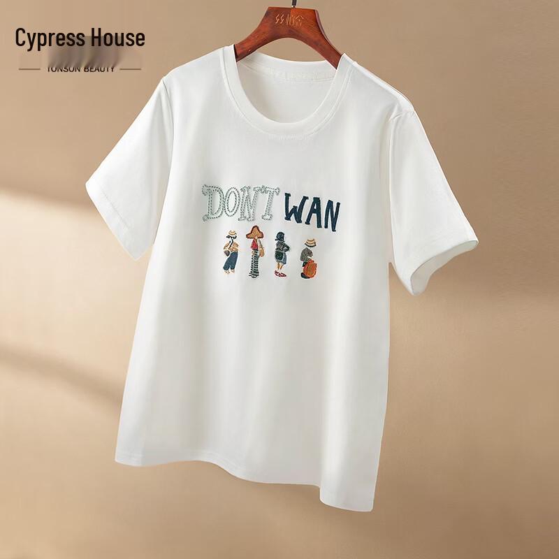 Women s Embroidered Round Neck Short Sleeve T-Shirt M