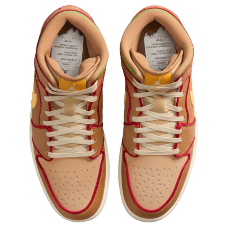 Air Jordan 1 Mid SE Cheeseburger Men Sneakers Brown Flax Sesame IB7403-224