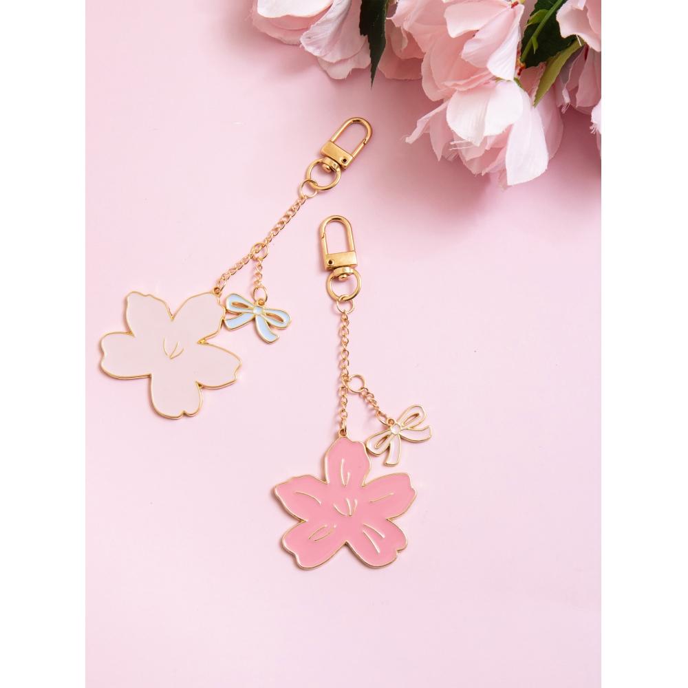 Daiso Spring Spring Flower Shape Steel Keyring Pink (dark pink) spring spring