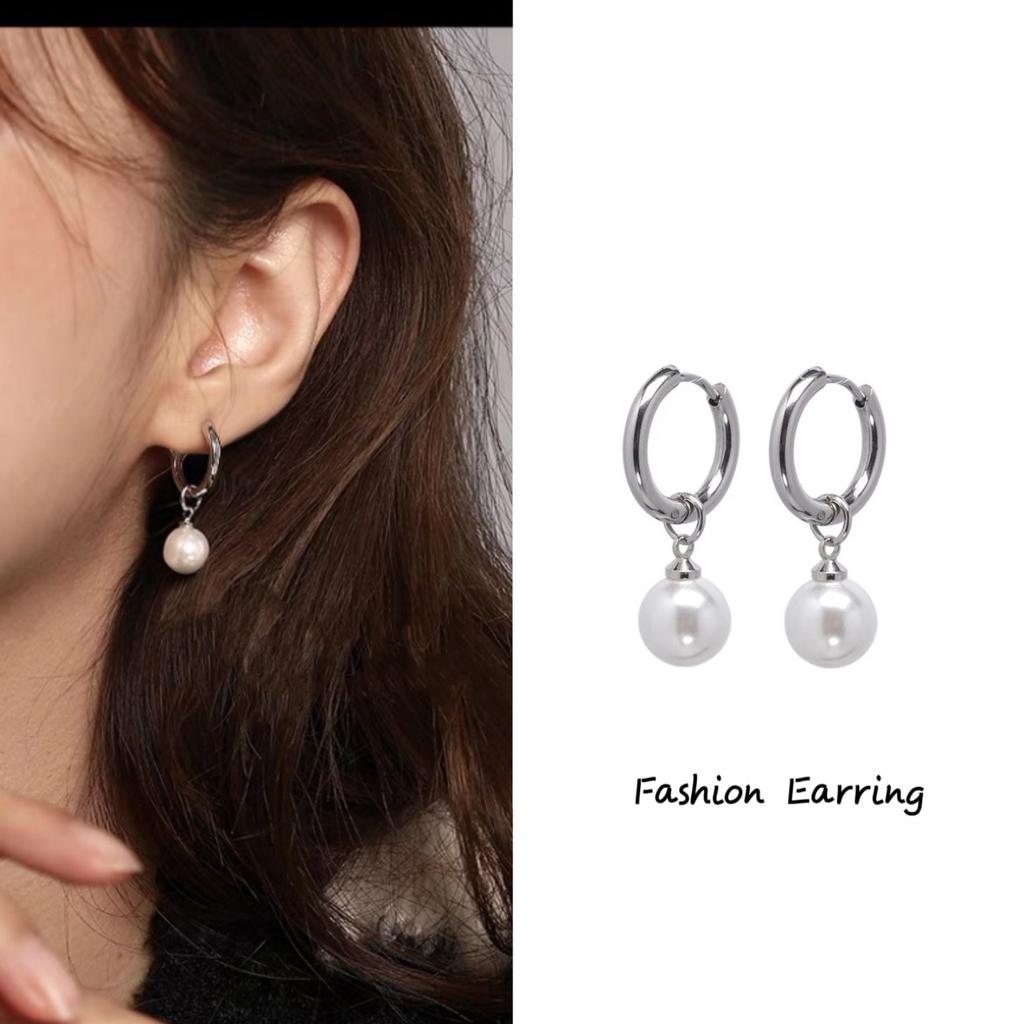 Pearl Hoop Earrings, Unisex, Hip-hop , Trendy And Versatile Earrings