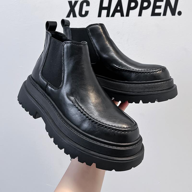 Chelsea boots men's 2024 new medium-top thick-soled heightened one-pedal round-headed British men's short boots 1682-A