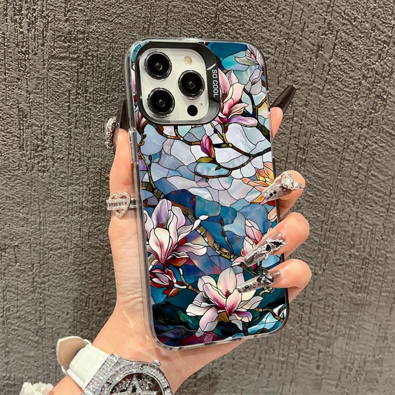 

Stained Glass Style Purple & Blue Lotus Floral Art Print Phone Case for iPhone 17 16 15 14 13 12 11 Series Pro Max Plus iphone 17 Pro