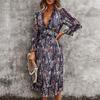 Women's Fashion Sexy Slim Casual V-Neck Chiffon Floral Dress