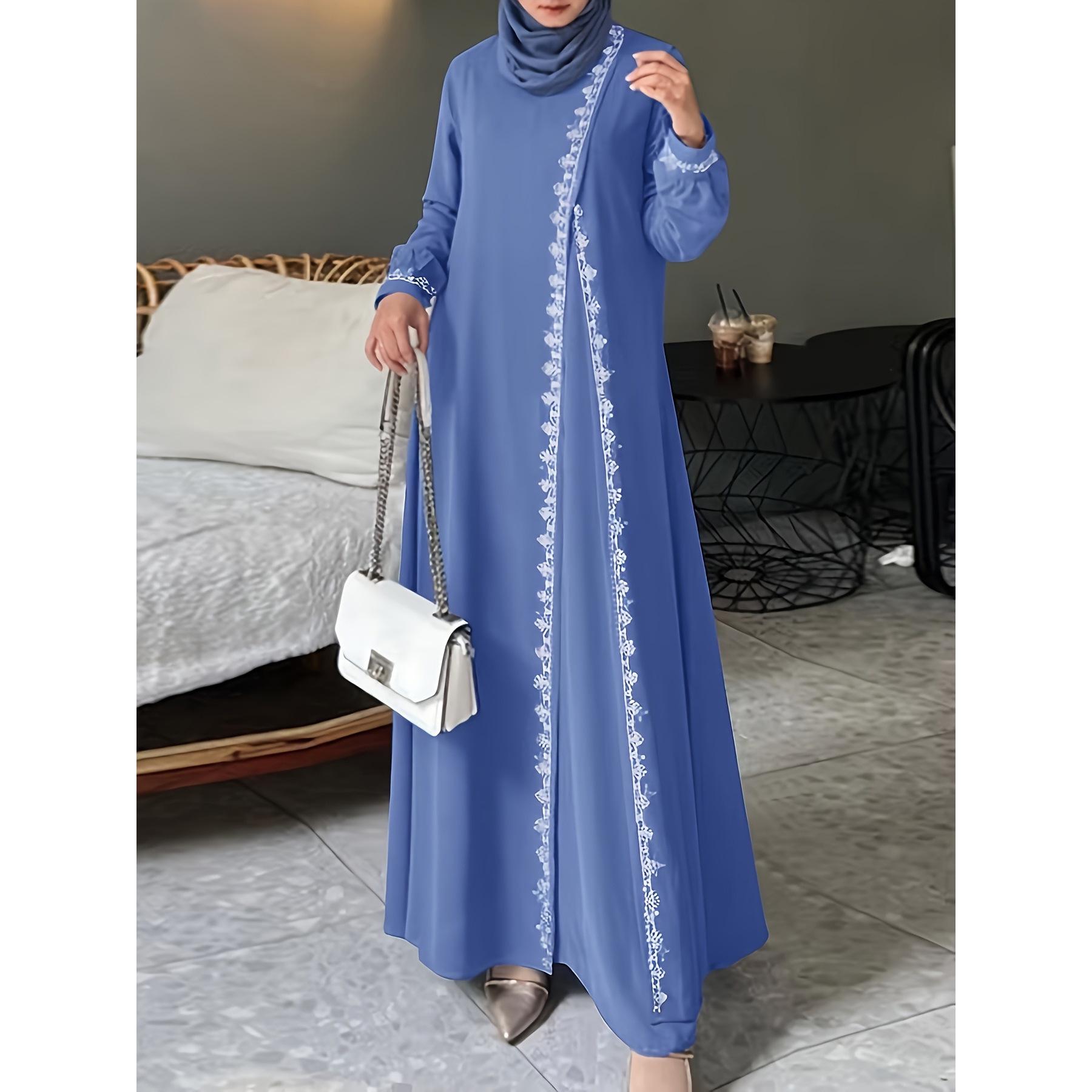 

Medieval-Inspired Solid Color Long Sleeve Lace Dress for Southeast Asian Muslim Women Extra Large синій