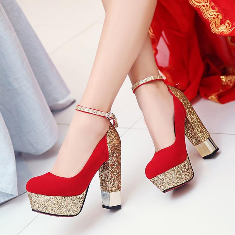 Platform Glitter Silver Gold Pumps Women Wedding Party Shoes Bridal Ladies Red High-heels Pumps