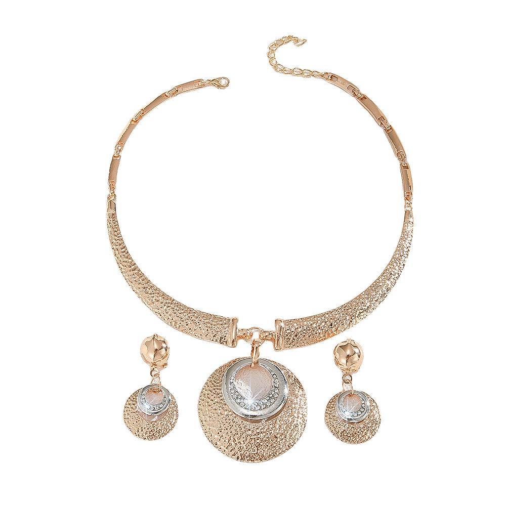 Fashion Necklace Earrings for Women Ladies Gold Zinc Alloy Inlaid with White Rhinestones Jewelry