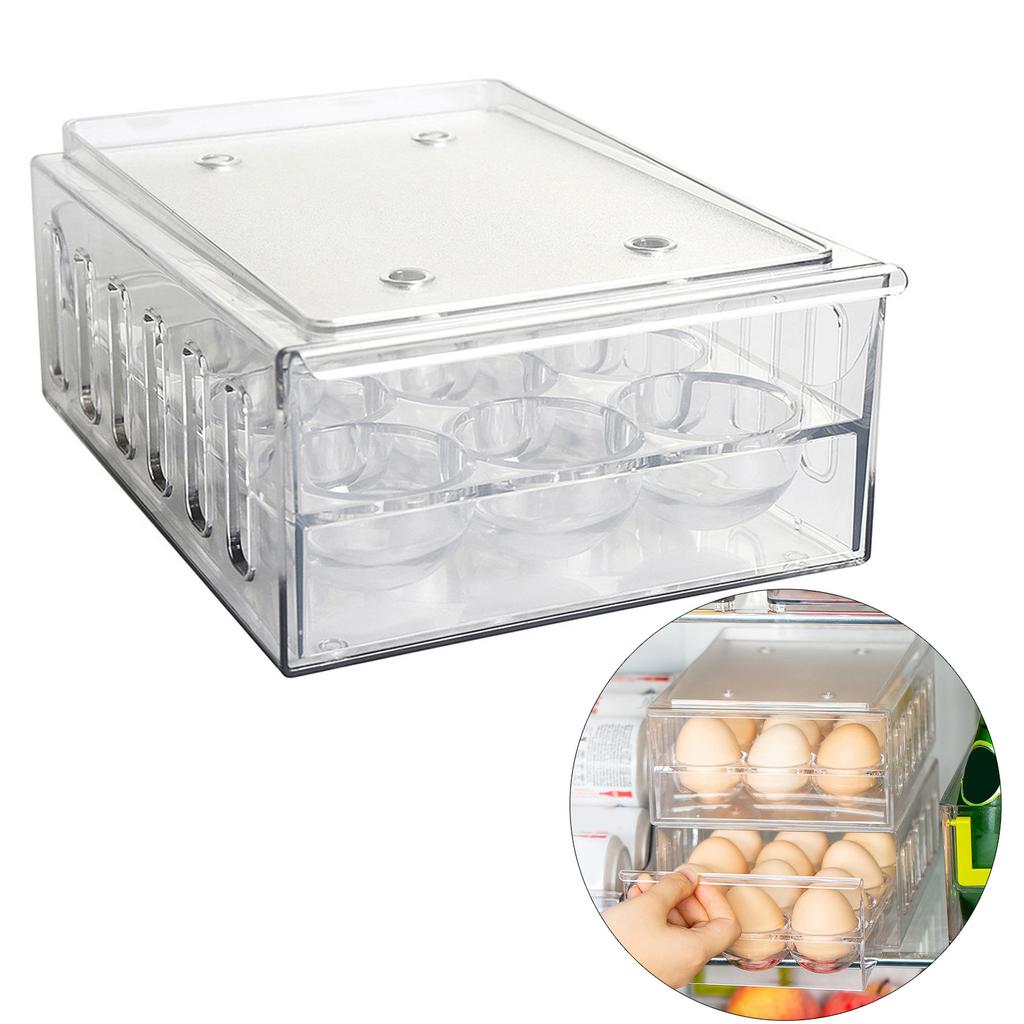 Eggs Holder Drawer Design Stackable Translucent Easy Cleaning Fridge Egg Holder for Kitchen