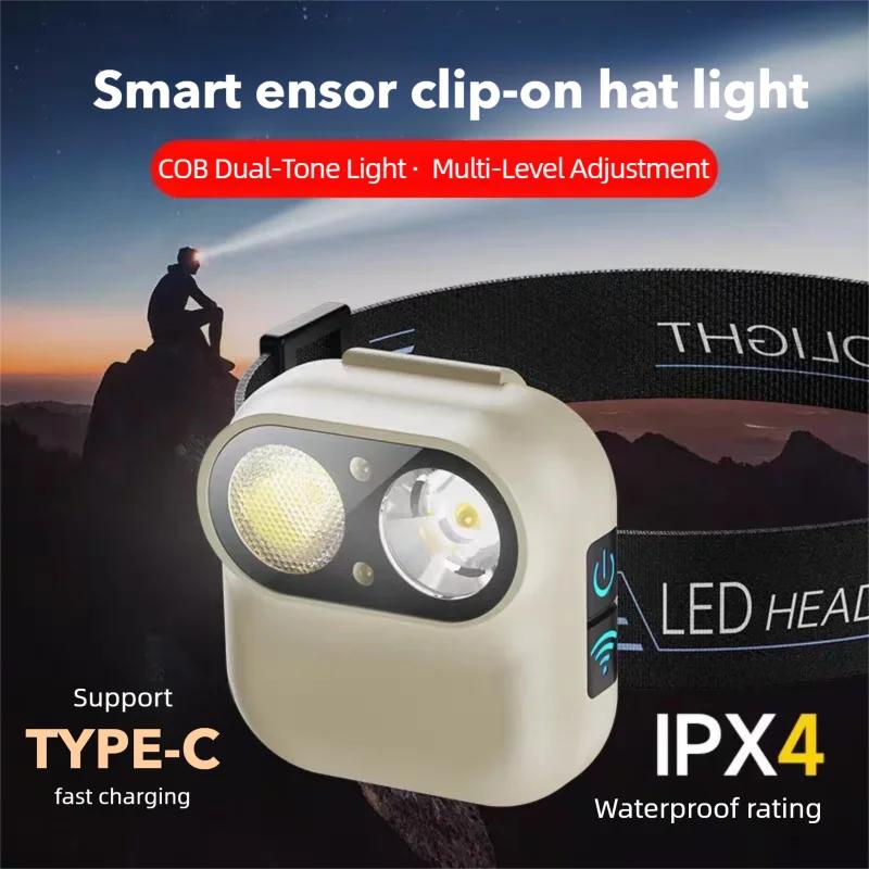 2pcs Rechargeable Induction LED Headlamp with Motion Detection Hands Free Head Torch for Walking Reading Repairing and Camping