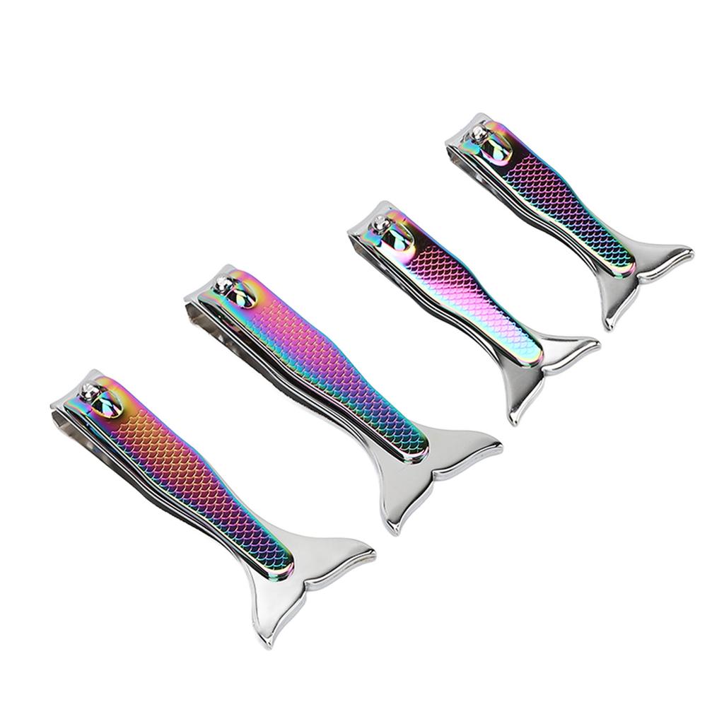 4pcs Fishtail Nail Clipper Set Stainless Steel Electroplated Accurate Cutting Long Handle Portable