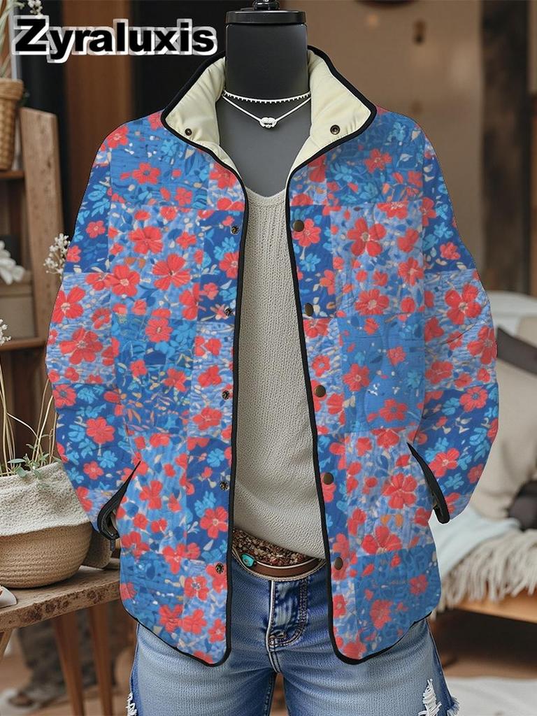 Women's Padded Cotton Jacket Floral Digital Print Women's Cotton Jacket