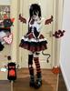XHSUKADO Lolita Mini Long Lolita Halloween Red and White and Size L Women's 4-Piece Set Top, Corset, Skirt, Tie, Sleeves, School-Style Outfit,