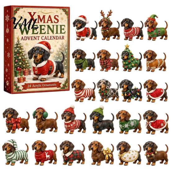 Holiday Gift 2026 Dog Christmas Advent Calendar, 24-Day Ornaments Countdown Calendar with 24 Day Box Pcs 2D Acrylic Figures for Lovers, Home
