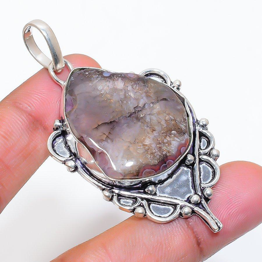 Natural Laguna Lace Agate 925 Sterling Silver Jewelry Pendant 2.60" ZS-232