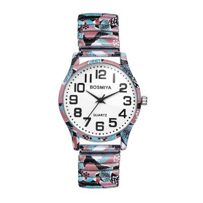 Unisex Waterproof Watch with Elastic Strap and Floral One Size Fits Popular Stainless Steel Analog Display Quartz Watch Perfect Gift for Day Print