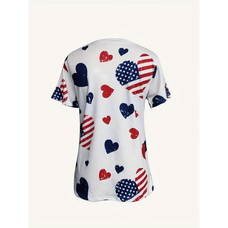 Dames Zomer T-shirt met Ronde Hals en Korte Mouwen met 3D Modieuze Liefdeshart Print Casual Top Machinewasbaar Geschikt voor Dagelijks Buiten Dragen