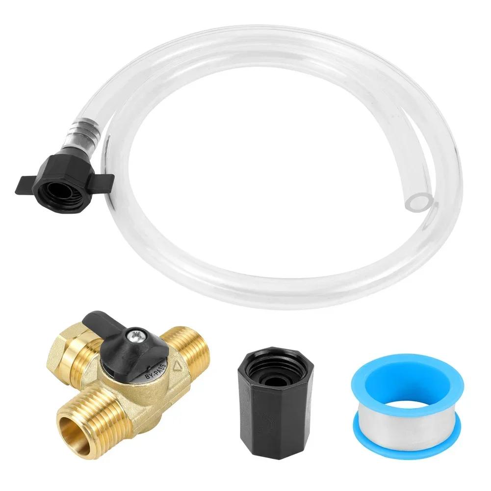 RV Water Heater Pipe Kit Brass Check Valve & Anti-Freeze 90 Degree Right Angle T 3-Way Splitter Plastic Connector Hose PTFE Tape