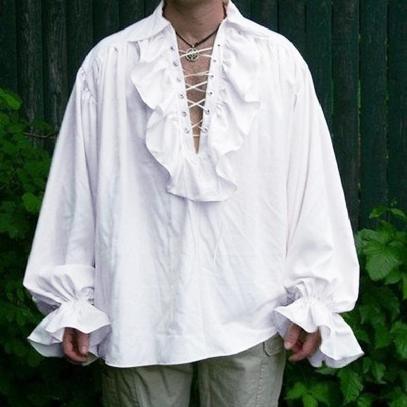 Vintage Herren Uni Langarmhemd mit gefalteten Puffärmeln
