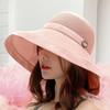 Women's Summer UV-Protection Wide Brim Bucket Hat with Face Covering - Korean Style