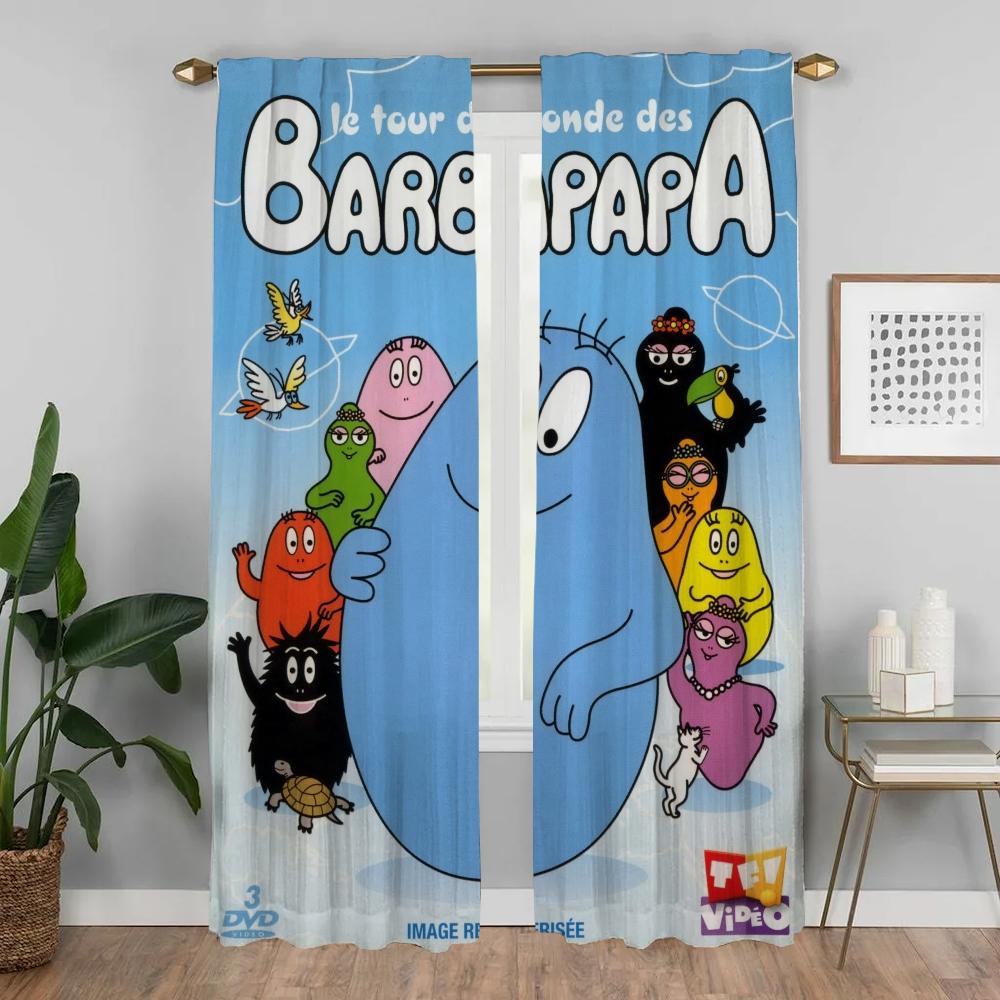 Kitchen Curtains 2 Pieces Les Barbapapas Curtains for Bedroom Shades Partition Window Curtain Halloween Decoration Living Room