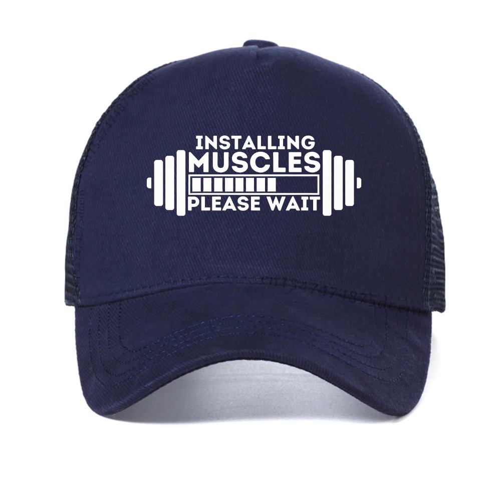 

Fashion New Installing Muscles Please Wait Loading Bar Print baseball cap Unisex Men Women Summer mesh hat casual Trucker Hats Adjustable темно-синього кольору