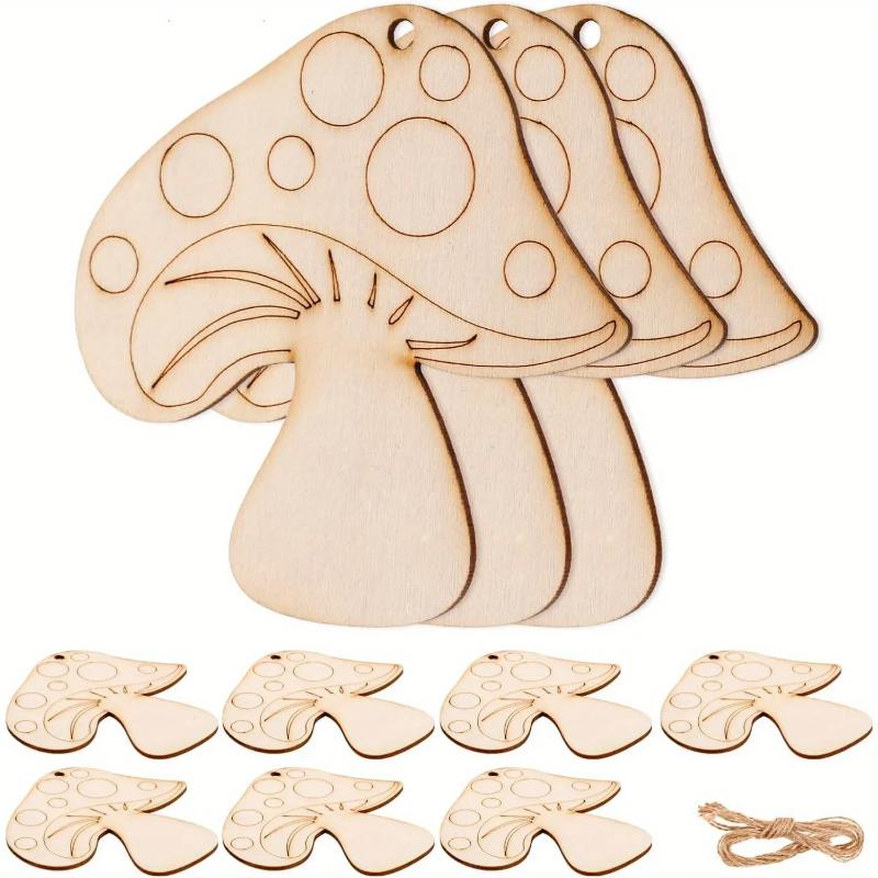 Wooden Spring Ornaments to Paint Mushroom Decoration Cutouts Unfinished 10PC ,DIY Blank Unfinished Mushroom Wood Discs Ornament