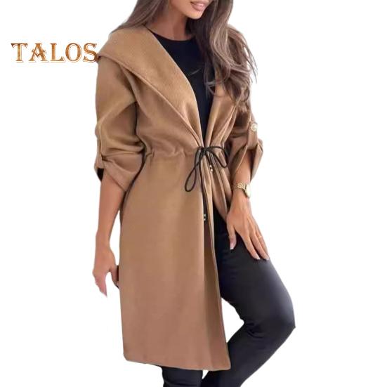 

Женское зимнее пальто с завязками на талии, с капюшоном, плотного однотонного цвета, средней длины, сохраняющее тепло, с длинными рукавами, с запонками, для поездок на работу и путешествий L верблюд