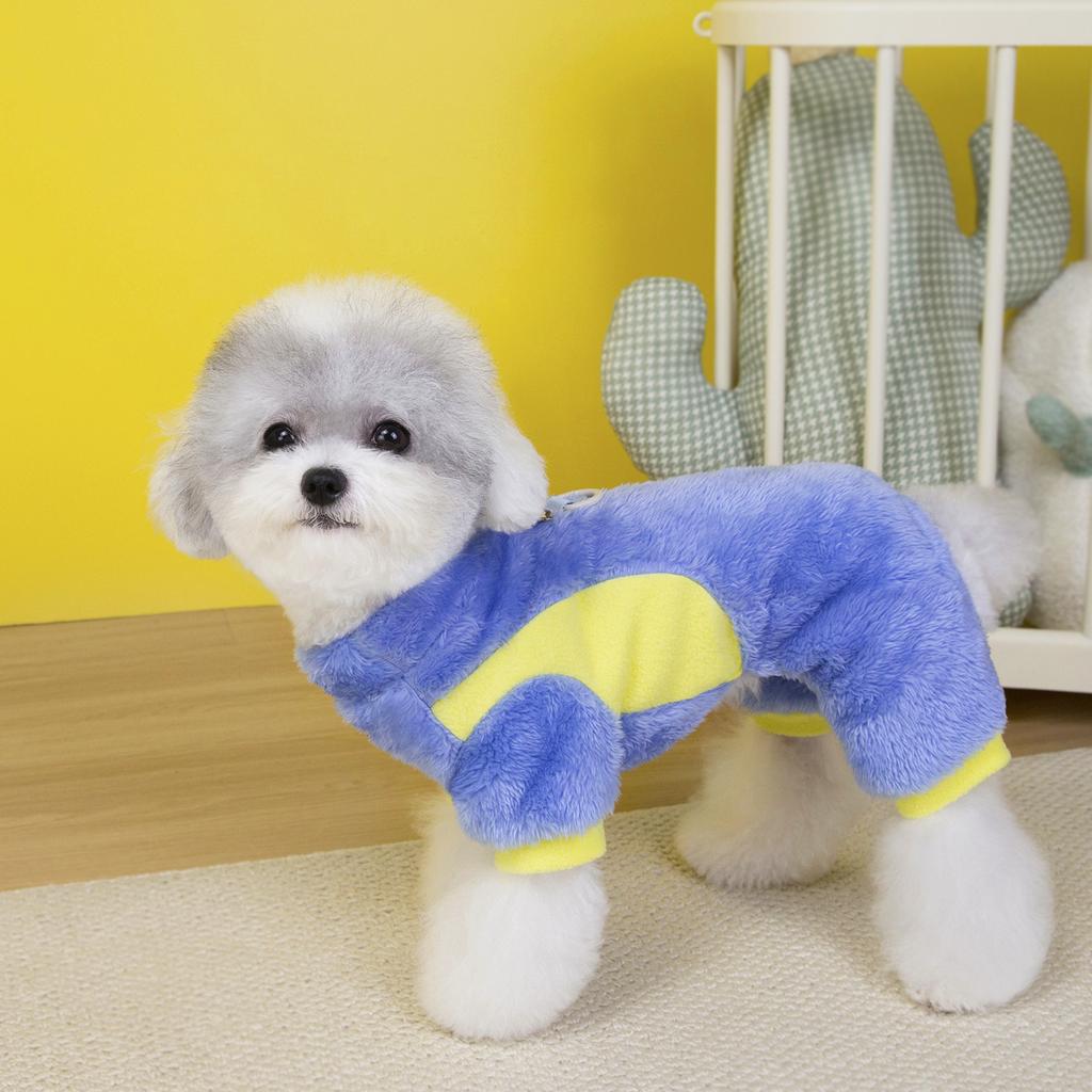 Polar Fleece Four-Legged Dog & Cat Winter Warm Coat with Colorful Stripes Insulated Pet Apparel for Small Breeds Teddy Bichon