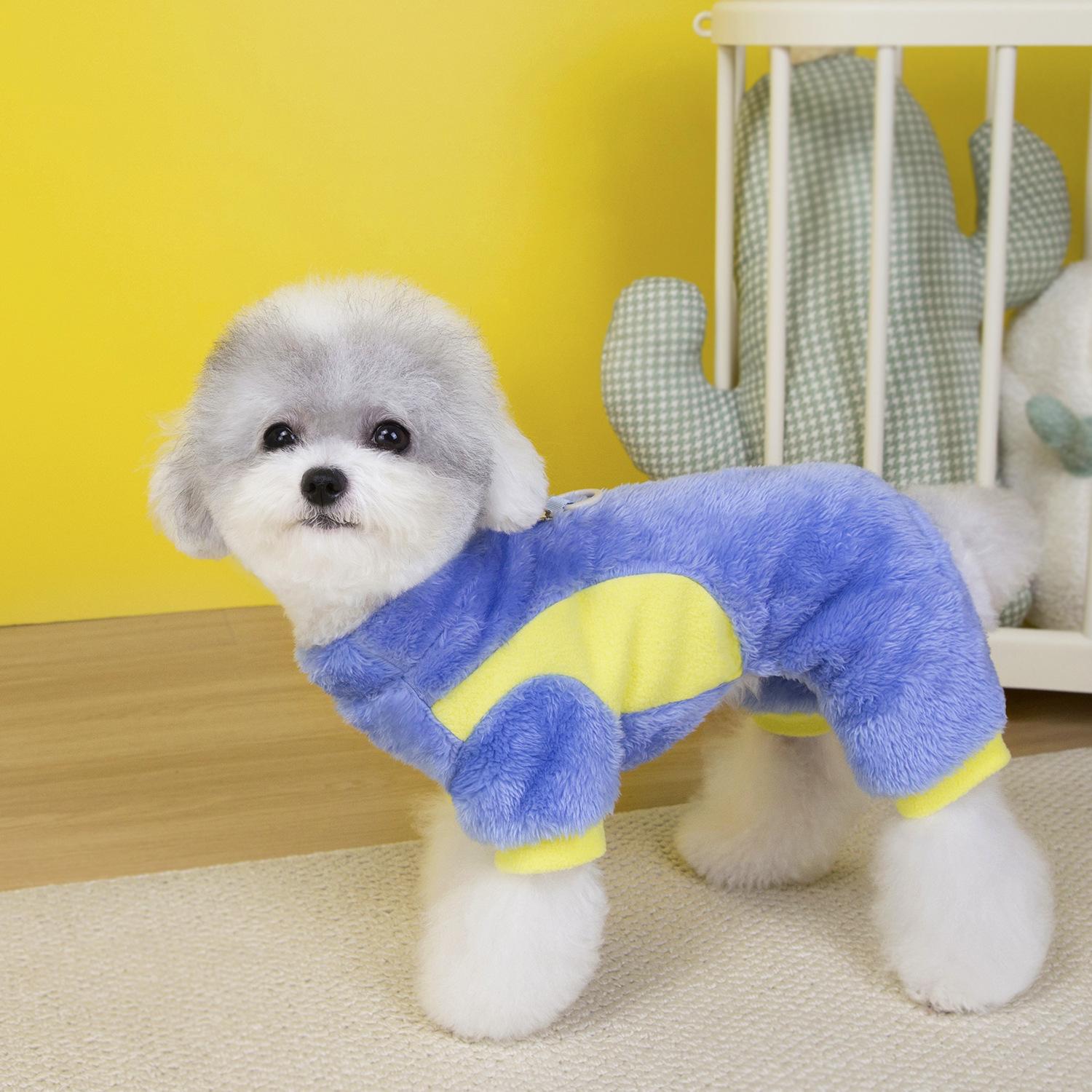 

Четырехлапый зимний теплый плащ из полар-флиса для собак и кошек с цветными полосками, утепленная одежда для питомцев малых пород, тедди, бишон XL синий