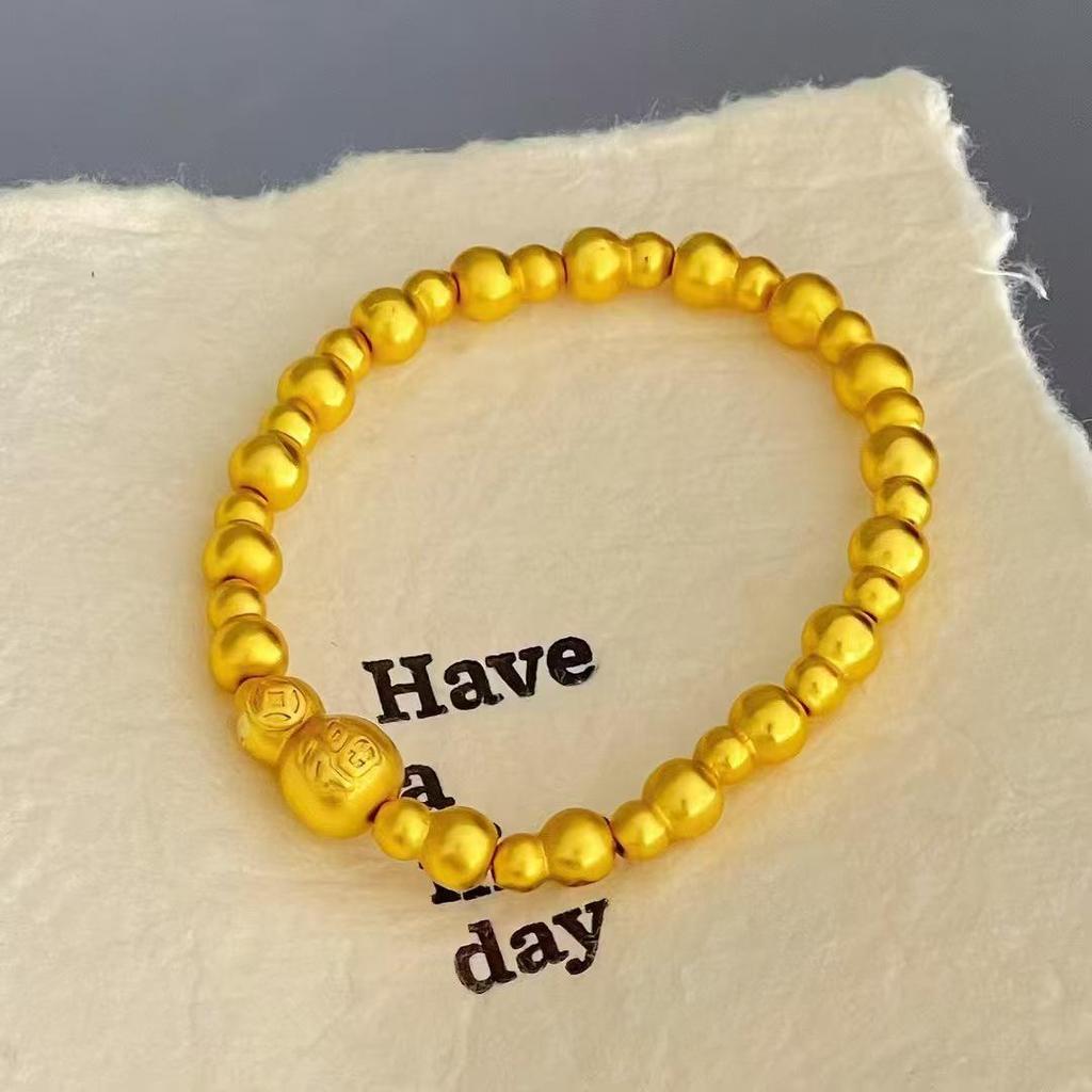 Vietnam Sand Gold Gourd Beaded Bracelet for Women - Ancient Heritage Round Bead, Chinese Style Fu Lu, Versatile Hand Jewelry