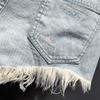 Light Blue Spicy Vintage Distressed Low-Waist Ripped Denim Shorts for Women – Sexy Wide-Leg Summer Hot Pants