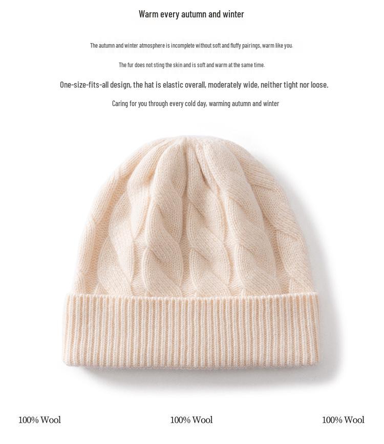 Heavyweight Thickened Wool Cashmere Knit Hat - Double Layer, Warm, Pure Color