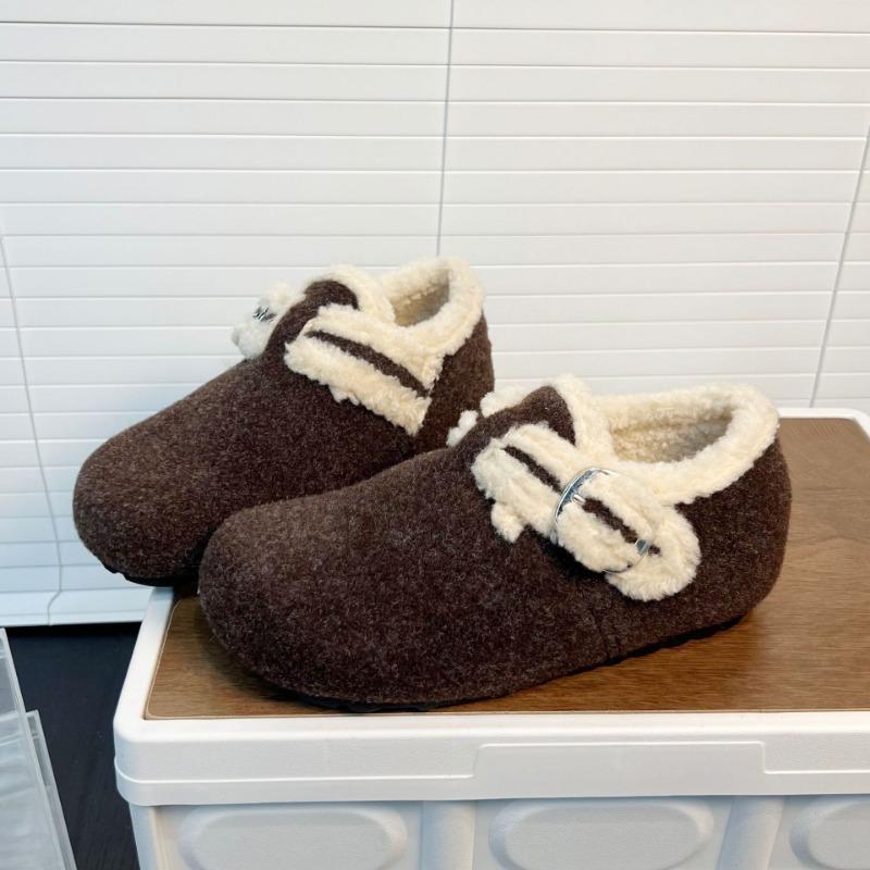 Retro velvet warm women's winter one-footed flat-soled inner height-increasing shoes, Doudou cotton shoes