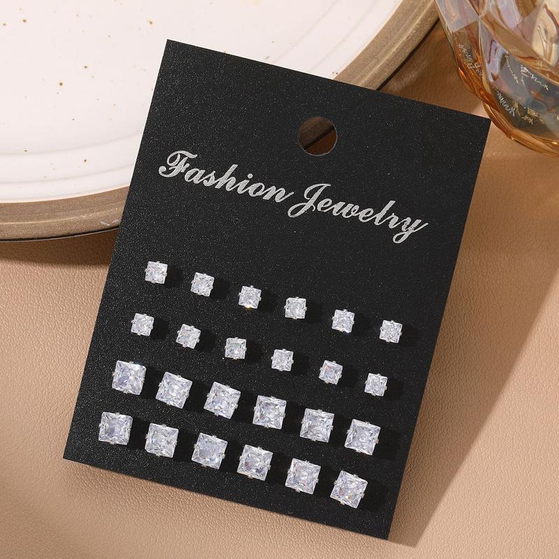 24 pairs/set Shiny Zircon Stud Earrings Set For Women Bohemian Geometric Crystal Stud Earrings for Women Fashion Jewelry Gifts